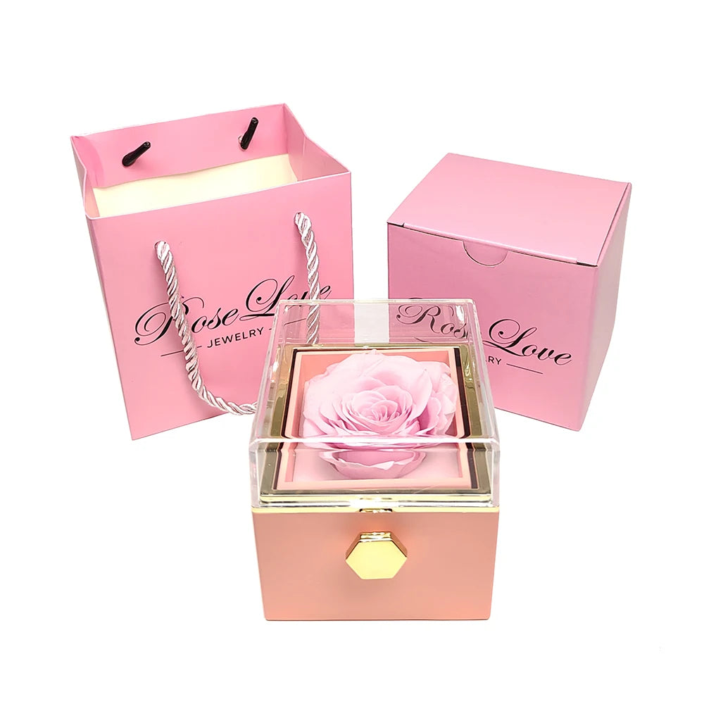 Real Rose and Necklace Jewelry Ring Box