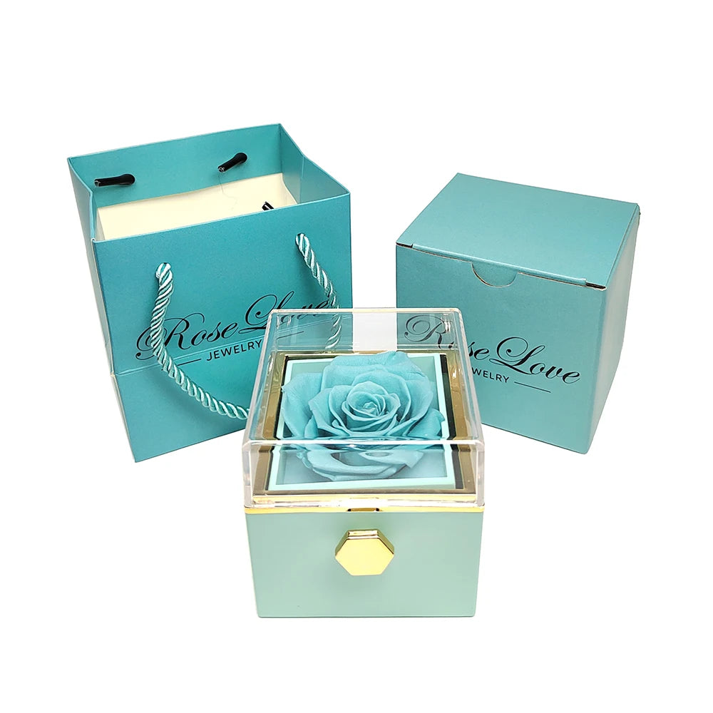 Real Rose and Necklace Jewelry Ring Box