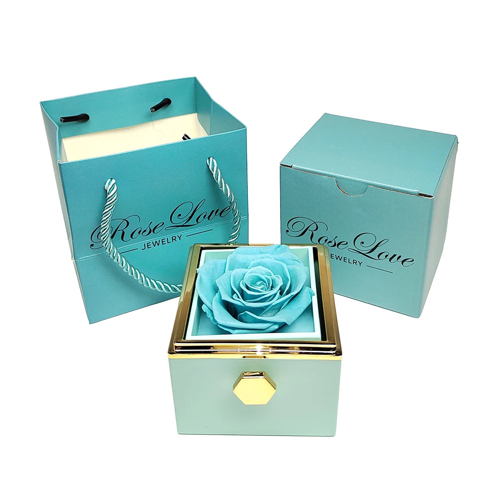 Real Rose and Necklace Jewelry Ring Box