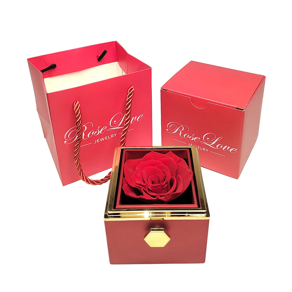 Real Rose and Necklace Jewelry Ring Box