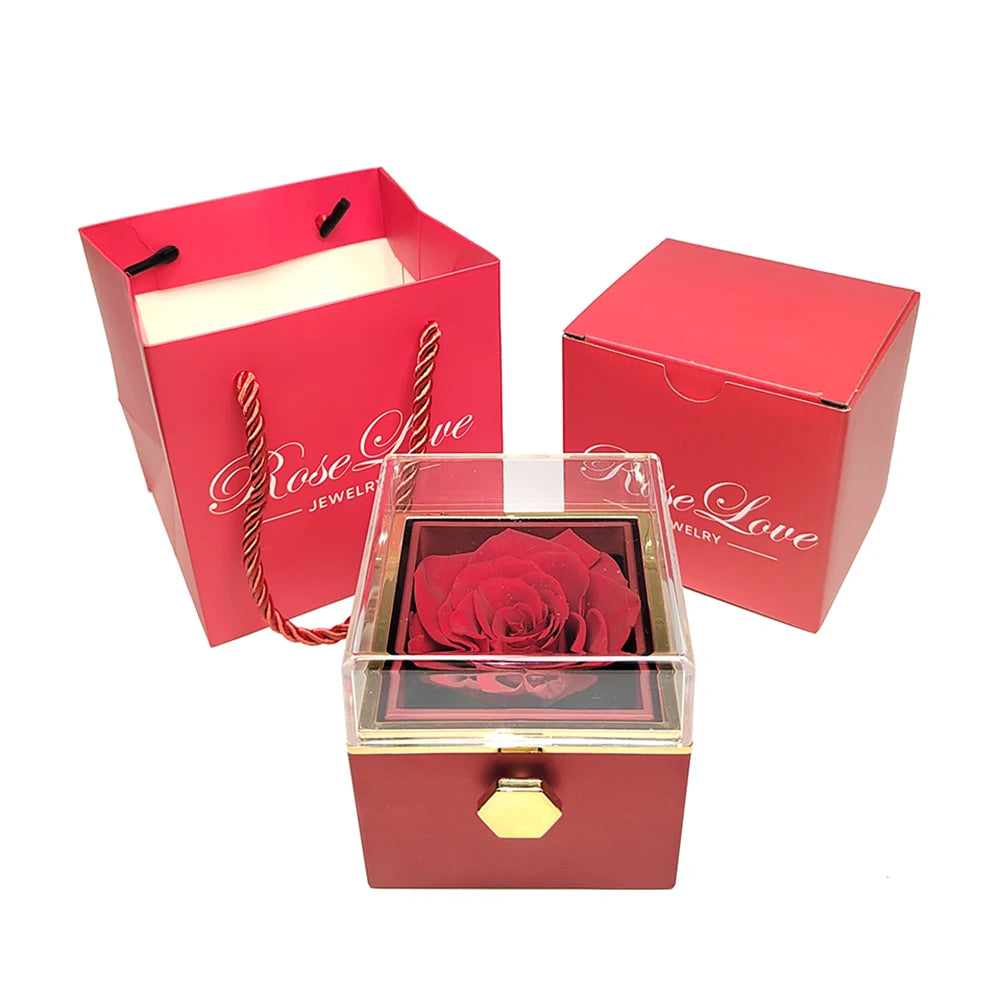 Real Rose and Necklace Jewelry Ring Box